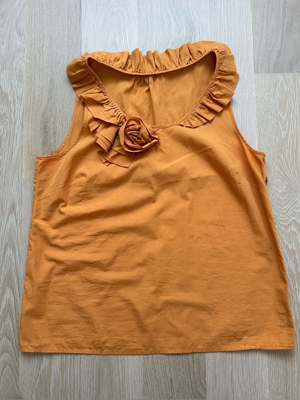 J.CREW -  Rust Orange Ruffle Neck Sleeveless Blouse - Size Large